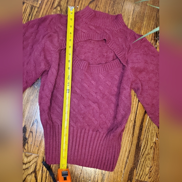 Francesca's Burgundy Corie Cable Cutout Swaeter - Picture 9 of 11